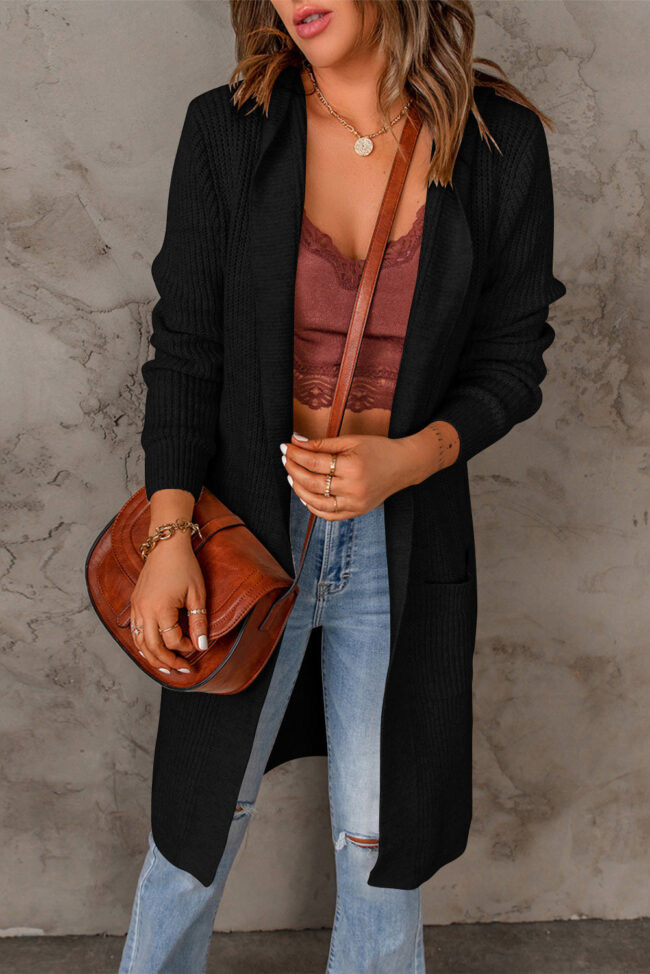 Black Hooded Long Cardigan