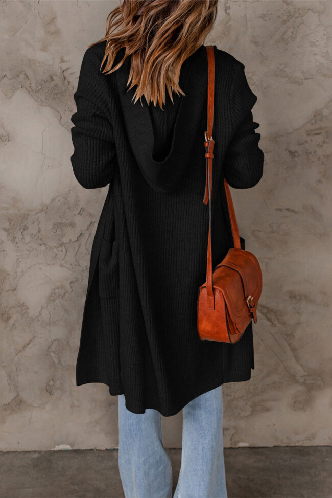 Black Hooded Long Cardigan - Image 2