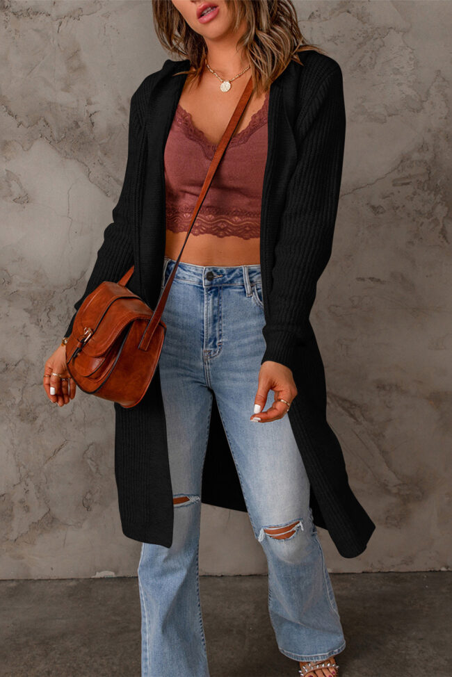 Black Hooded Long Cardigan - Image 4