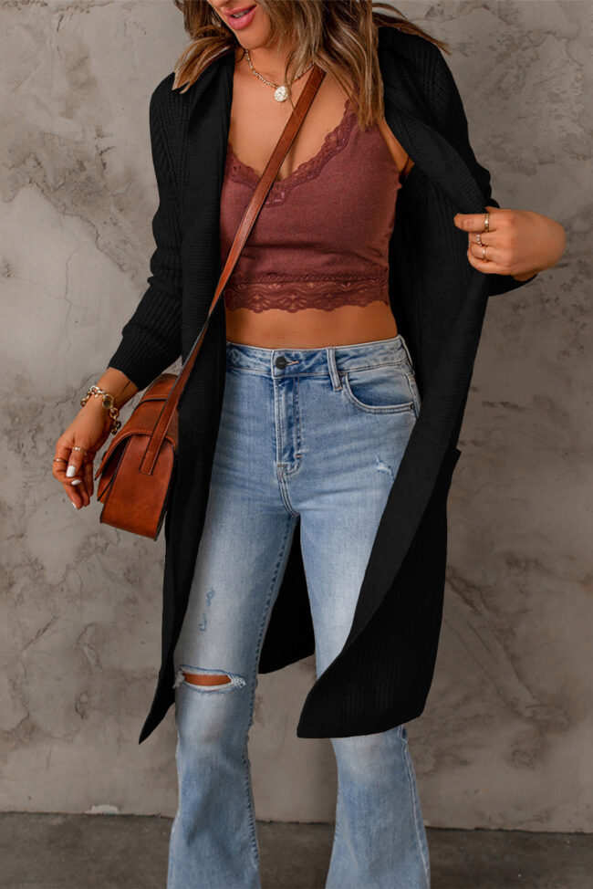 Black Hooded Long Cardigan - Image 5